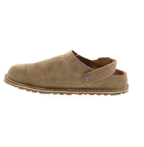 The Birkenstock Lutry is a versatile slipper, allowing you to wear it both as a backstrap style and an open clog. The removable footbed offers customizable support, while the soft suede upper provides a comfortable, natural fit. Perfect for all-day wear.