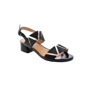 Bresley Ashbury features a metallic leather upper, with a geometric, polka-dot design and adjustable back strap, providing an up-to-date and stylish silhouette with this elegant heeled sandal.