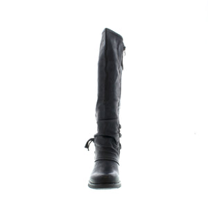 The Patrizia Maxie tall boot is sure to turn heads! Crafted from Vegan leather, this knee-high boot is designed with a side zipper for easy on/off, ruching, panelling, lace-up detailing and a gripped sole for traction to bring you the perfect combination of fashion-forward design without sacrificing comfort!