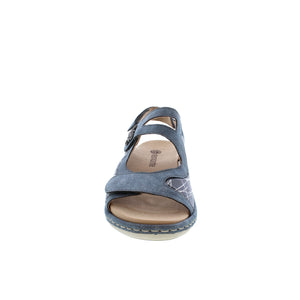 This gorgeous open-toe sandal features three adjustable velcro straps for a customizable fit, with a beautiful print design and a jewelled brooch design, a slight wedge heel, and a shock-absorbent footbed to keep your feet comfortable and supported. 