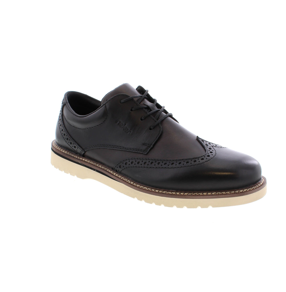 Step out in confidence with the Rieker 04504-45 black leather lace-up shoes, combining sleek style with exceptional comfort. The smooth leather and adjustable lacing ensure a perfect fit, while the ultra-light, shock-absorbing sole keeps you comfortable throughout long days. Featuring a padded, removable insole and extra width for toe freedom, these shoes deliver both function and fashion.