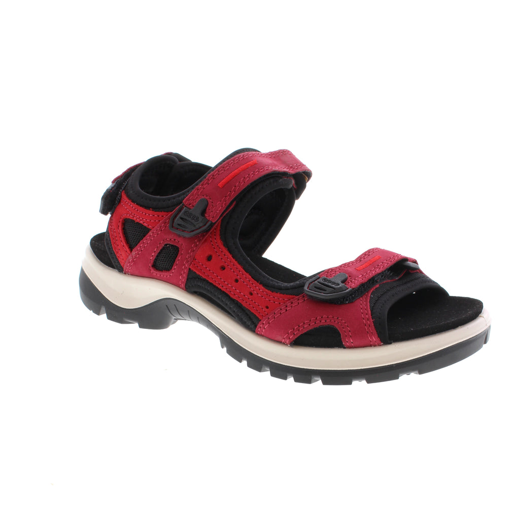 Simplify your summer with the Ecco Offroad 069563 in Red. Featuring light arch support and a padded collar, these sandals are perfect for casual occasions and outdoor adventures. The leather upper and nylon lining provide comfort, while the rubber outsole and EVA/PU midsole ensure durability.