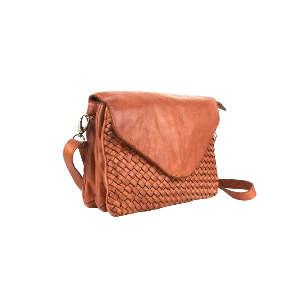 The Milo Amelie crossbody is not just any bag - it's a stylish and functional must-have! With its adjustable strap, front flap, and spacious genuine leather design, this bag is perfect for any occasion. Plus, its unique woven accents and antique gold hardware make it a standout piece!