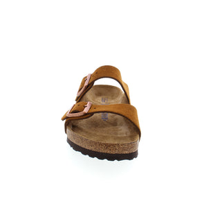 Soft footbed sandal with suede upper, and cork sole for added arch support., double buckle for easy slip on and off.