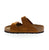 Soft footbed sandal with suede upper, and cork sole for added arch support., double buckle for easy slip on and off.