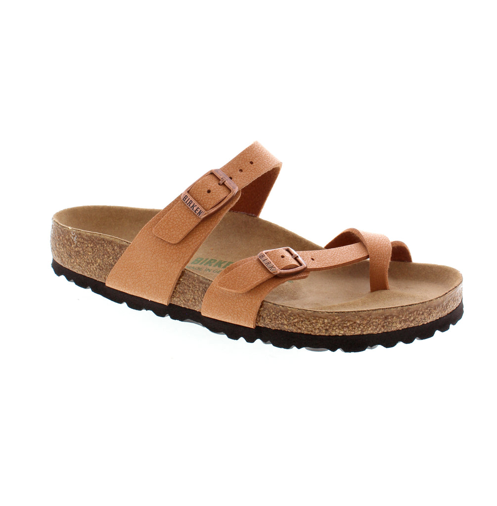 The Birkenstock Mayari Vegan offers timeless style and maximum comfort. Its adjustable straps form a single loop around the toe, ensuring a secure and custom fit. The soft and skin-friendly Birkibuc upper ensures durability and allows you to enjoy this sandal season after season.&nbsp;