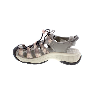 Keen Astoria 1027164 hybrid trail sandal is designed with a heel lift, slip-resistant grip, cushioned support, and quick-dry, recycled plastic webbing to keep your feet comfortable on any trail you blaze!