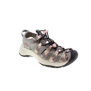 Keen Astoria 1027164 hybrid trail sandal is designed with a heel lift, slip-resistant grip, cushioned support, and quick-dry, recycled plastic webbing to keep your feet comfortable on any trail you blaze!