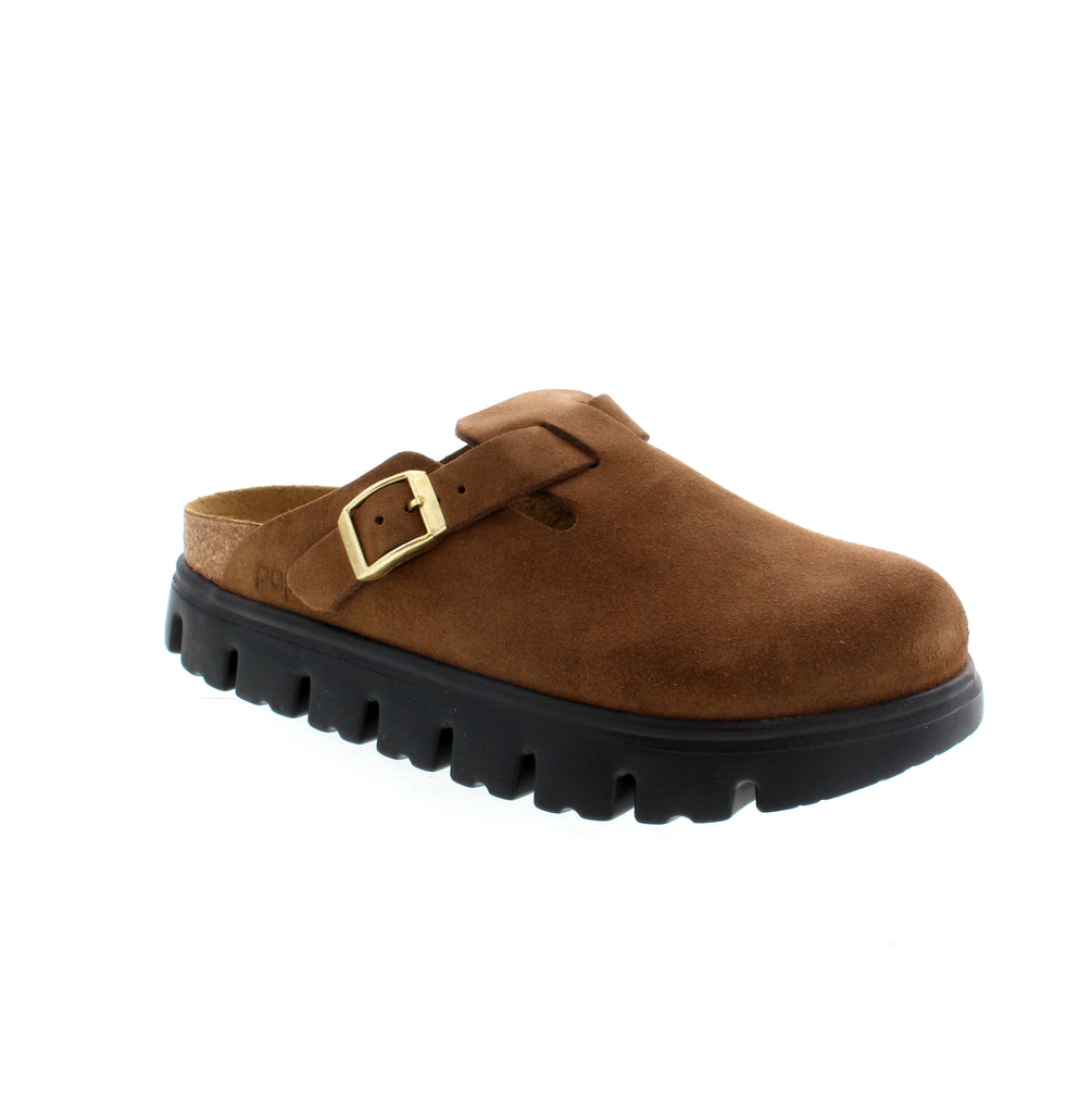 Elevate your style with the Birkenstock Boston Chunky clog. The velvety suede upper, iconic design and contoured footbed offer unparalleled comfort. The chunky platform sole adds a fresh twist, making a bold statement. With every step, experience both style and support.