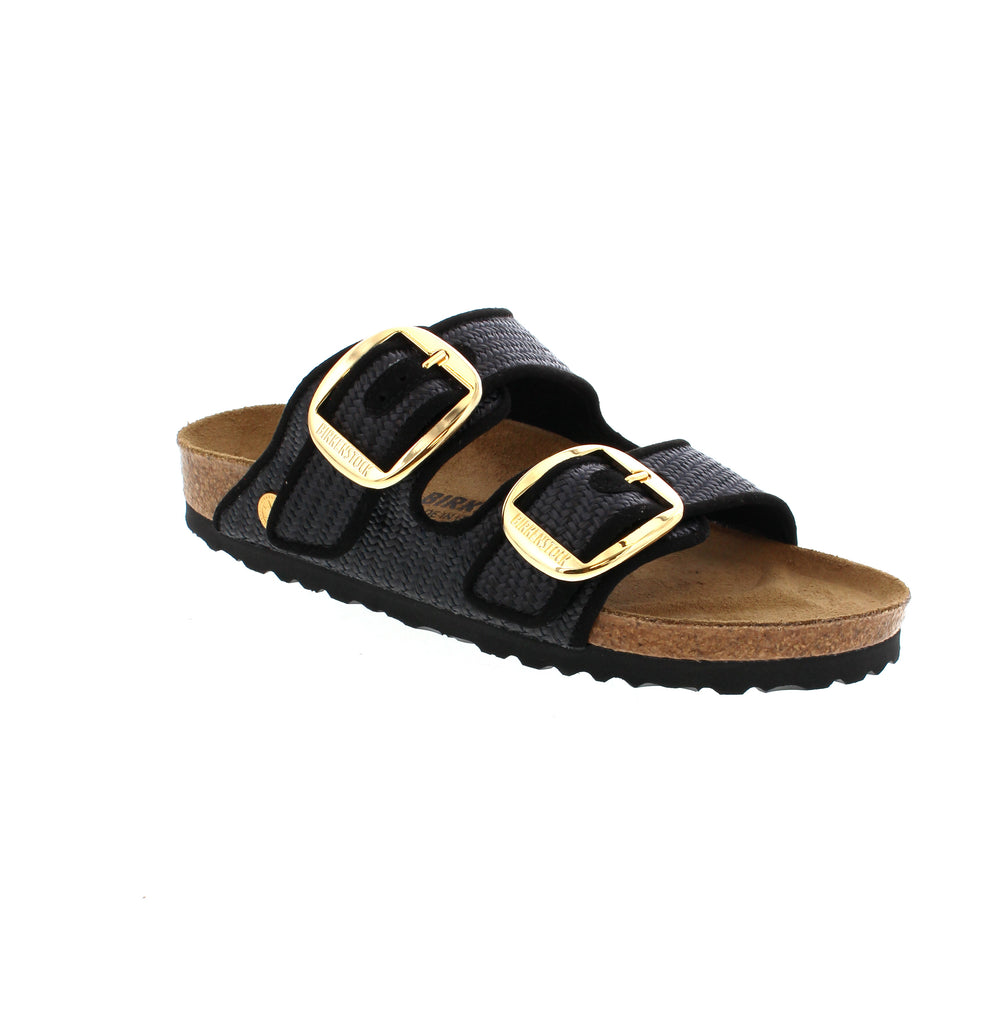 
The Birkenstock Arizona Big Buckle in Black Raffia delivers timeless comfort with a modern twist. Featuring the iconic adjustable buckle closure and contoured cork footbed, this slip-on sandal provides exceptional arch support and pronation control. The suede-lined footbed molds to your foot for personalized comfort, while the durable EVA/PU outsole ensures long-lasting wear. Crafted in Germany with a refined basket weave pattern, this narrow-to-medium fit sandal is perfect for warm-weather styling. An es