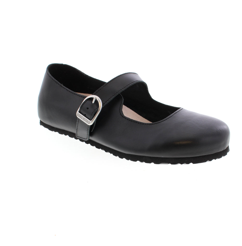 The Birkenstock Santa Clarita in Black combines timeless style with exceptional comfort. This Mary Jane features a leather upper, supportive cork midsole, and Birkenstock's signature orthopedic footbed for all-day wear. Designed with a buckle-adjustable fit, removable footbed, and EVA outsole, the Santa Clarita delivers reliable support whether you're at the office or enjoying casual outings. The deep heel cup and curved footbed provide stability and proper weight alignment.