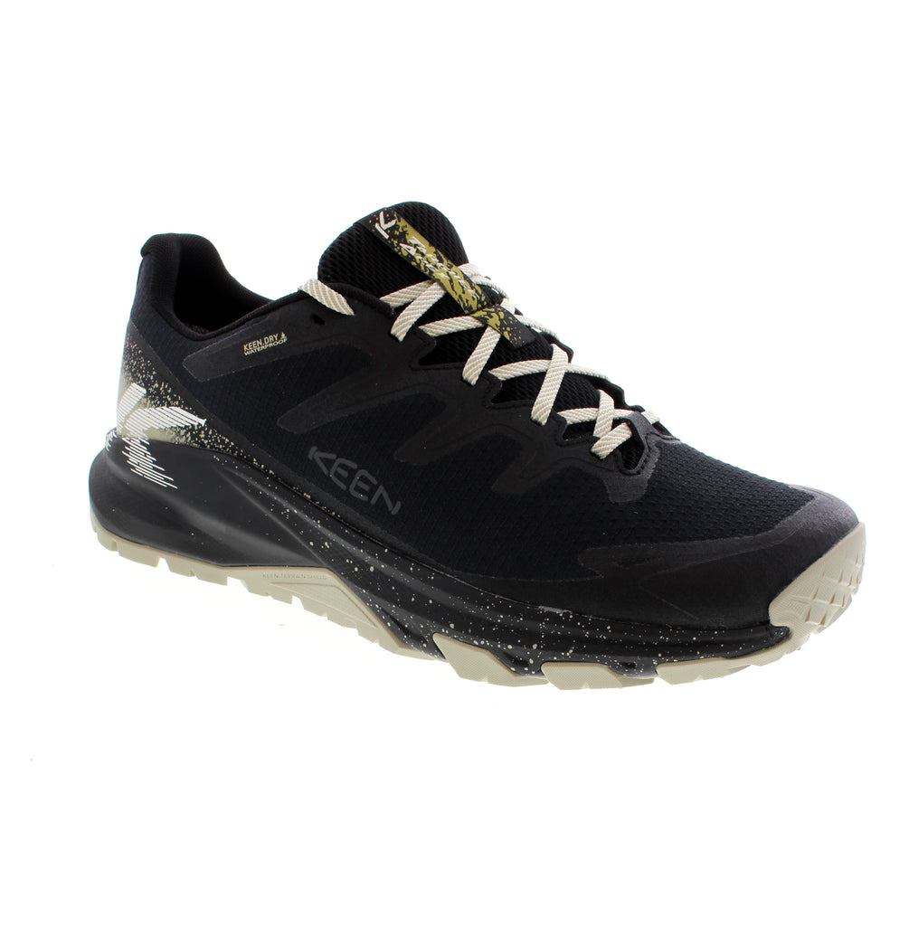 The Keen Targhee Apex WP is a men's hiking shoe with mesh upper and waterproof protection for year-round trail use. Its padded collar, lace-up closure, and wide toe box accommodate narrow-medium to medium-wide feet. The removable microfiber insole with odor control and shock-absorbent foam midsole enhance comfort, while stability technology and rubber outsole deliver reliable traction. Orthotic-friendly.