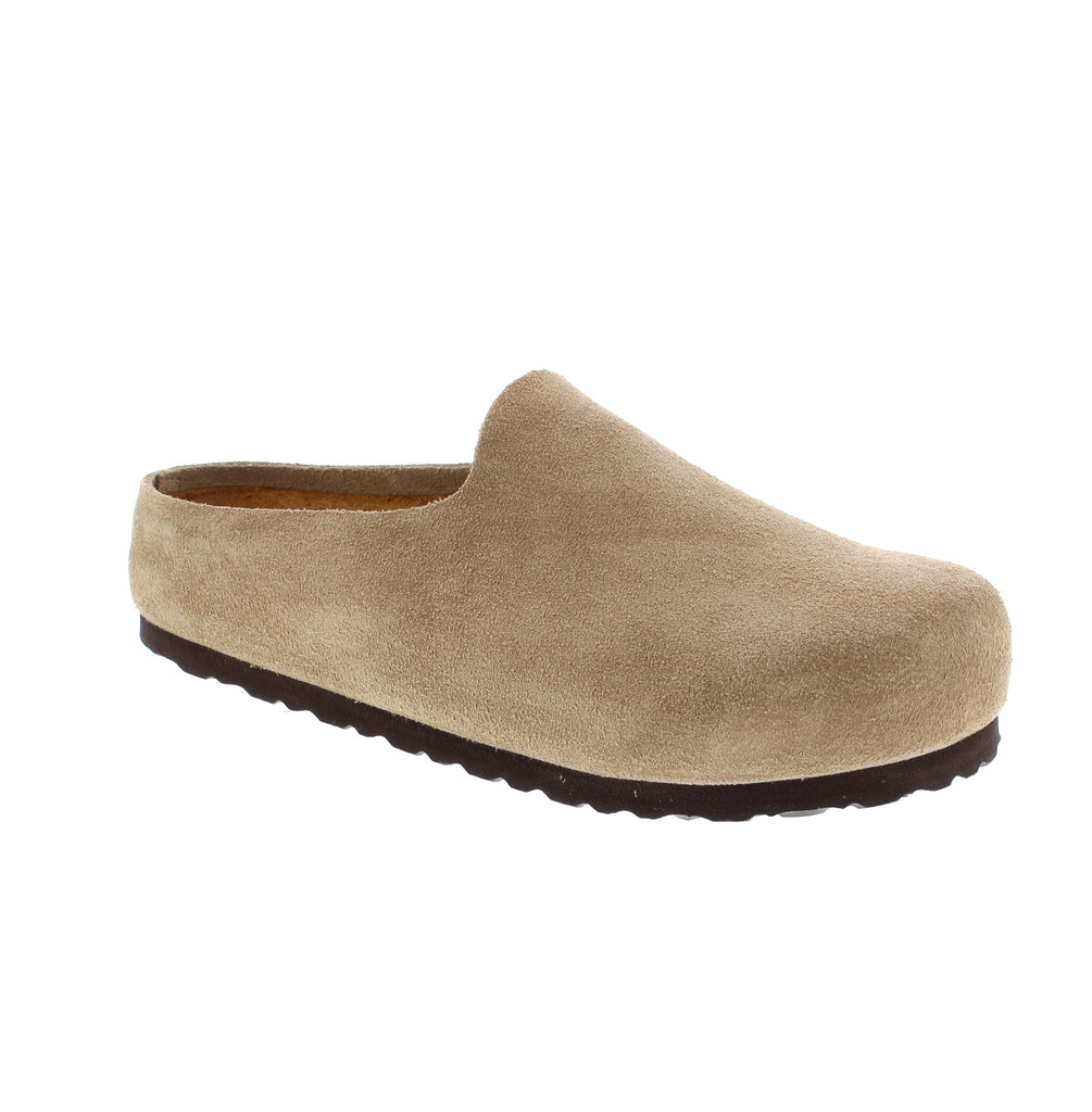 Timeless comfort meets effortless style with the Birkenstock Women's Amsterdam in soft taupe suede. This iconic clog delivers signature orthopedic support with a contoured footbed, cork midsole, and multiple support features designed to keep you comfortable all day long.