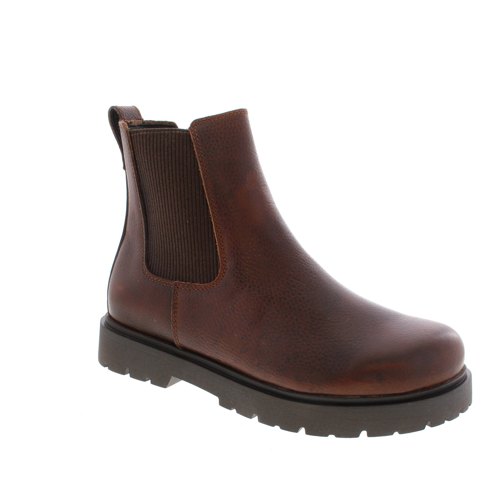 Effortless comfort meets timeless style with the Birkenstock Women's Highwood Slip-On in rich chocolate leather. This pull-on Chelsea boot combines Birkenstock's signature orthopedic support with a sleek silhouette perfect for everyday wear. Crafted with a supple leather upper and lined in soft microfiber, the Highwood features a removable microfiber footbed and supportive cork midsole.