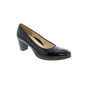The Ara Ophelia pump is a stylish yet comfortable addition to any wardrobe. It has a genuine leather upper, block heel and almond toe for a timeless look, plus a soft cushioned footbed and arch support for enhanced comfort. Perfect for the modern woman who appreciates style and support.