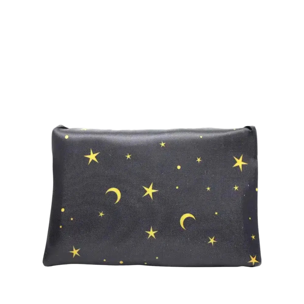 This reusable shopping bag is thin and foldable making it very convenient to slip into a pocket or purse! The gold star and moon print is sure to add some sparkle to your shopping experience.