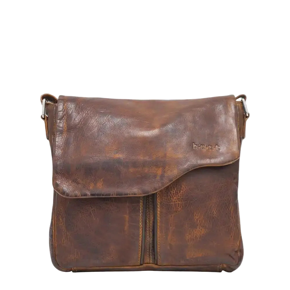 The HUNT HU523013B leather handbag offers functionality and style with its genuine vintage hunt leather and multiple pockets. The main compartment is zippered and can fit a tablet, while there are additional pockets on the flap and back. The adjustable shoulder strap allows for comfortable wear. The washed leather adds flexibility and a trendy vintage look.