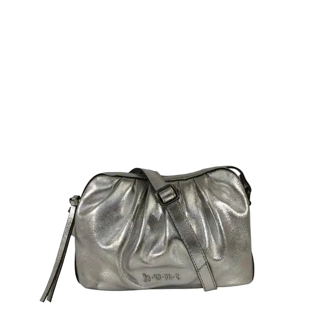 Introducing The Hunt HU588086 Bag.&nbsp; The Metallic Leather will be sure to make a statement.&nbsp; The top zipper pocket will keep your belongings secure and the adjustable strap will provide the perfect fit.