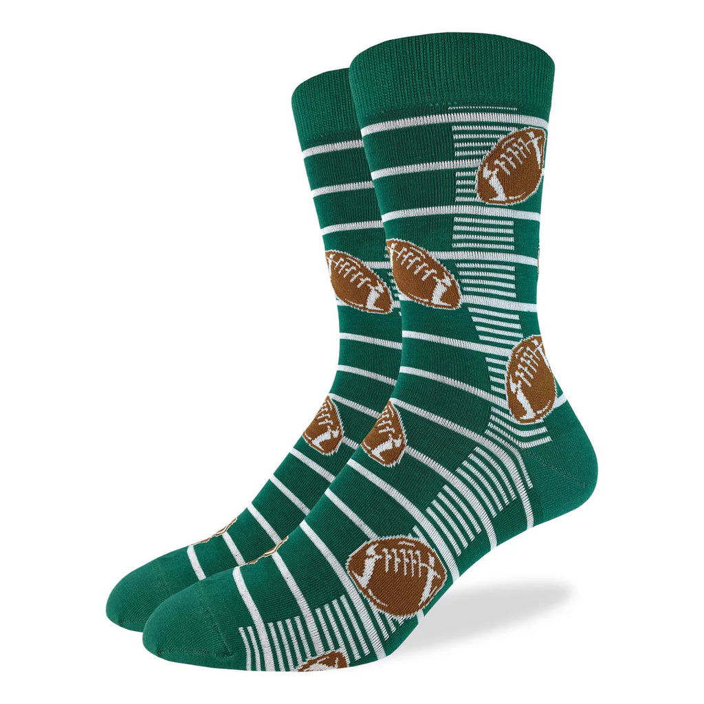 The Good Luck Sock - Football is made from a cozy blend of 85% cotton, 10% polyester, and 5% spandex, delivering an ideal mix of softness, durability, and flexibility. These socks are crafted to move naturally with your feet, ensuring comfortable wear that lasts all day long. They’re easy to care for—simply machine wash in cold water at 30°C, and avoid bleach and ironing to maintain their quality. For optimal longevity, it’s best to air dry them rather than using a tumble dryer. 
