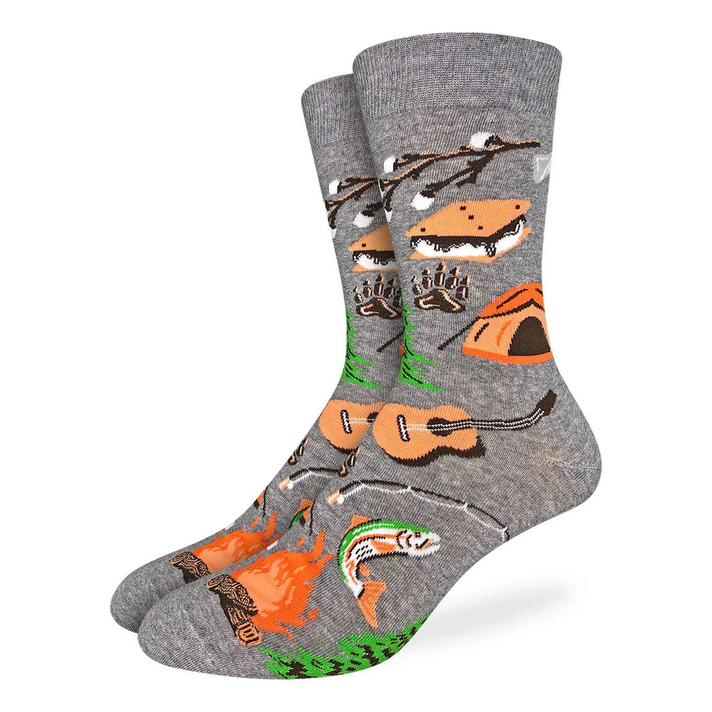 The Good Luck Sock - Camping delivers exceptional comfort and flexibility throughout your day. These socks are designed to move with your feet, ensuring a snug yet breathable fit no matter your activity. The pattern includes all your favorite camp activities including campfires, smores and fishing.