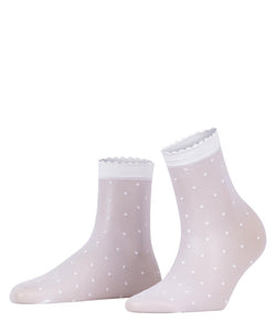 Update your wardrobe with the Falke Dot - White knee socks, featuring a modern polka dot design. Made with transparent fabric, these socks are perfect for any occasion and provide maximum comfort with their perfect fit. 