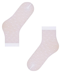 Update your wardrobe with the Falke Dot - White knee socks, featuring a modern polka dot design. Made with transparent fabric, these socks are perfect for any occasion and provide maximum comfort with their perfect fit. 