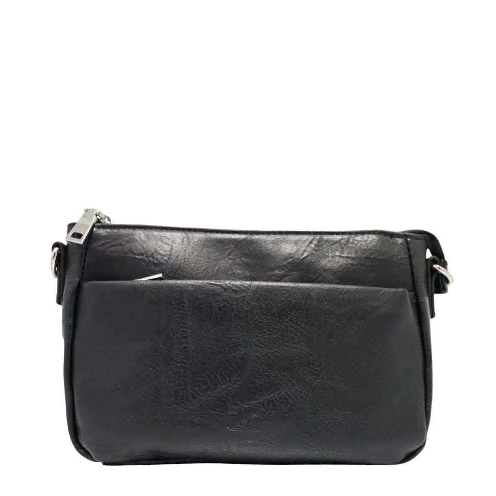 Expertly crafted with vegan leather, the Zac CM33359-80 in black offers a sleek and sustainable option for your everyday bag. With top zippered pockets, an adjustable shoulder strap, and multiple interior pockets, including a phone pocket and one zipper pocket, this bag combines functionality and style effortlessly.