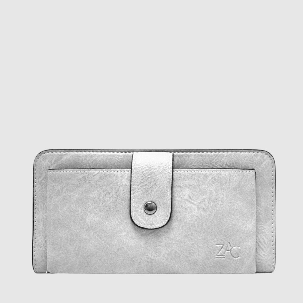 The Zac P1318-20-02-245 is a stylish vegan leather wallet with multiple sections to store cards and a central zippered pocket for loose change. Its front pocket with snap closure provides a secure place to store phones, and its detachable thin shoulder strap allows for easy transportation.
