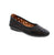 Volks Walkers 1548-BLACK ballet slip-on with perforated leather upper for breathability. Round toe design with a subtle wedge heel under 1" and EVA/PU midsole. Removable leather insole and rubber outsole provide support. Orthotic-friendly and suitable for casual wear throughout the year.