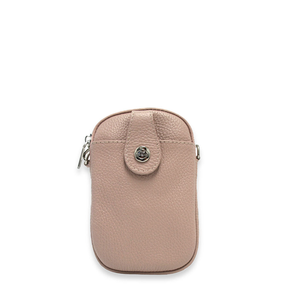 Protect your cell phone while keeping it stylish with The Trend 135611 crossbody bag. Made of high-quality leather and lined with polyester, this bag has a secure zipper closure and can be used as a crossbody bag, making it perfect for everyday wear. Made in Italy, it's the perfect accessory for your wardrobe!