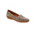 Ladies  leather slip on shoe, with perforated upper detail.