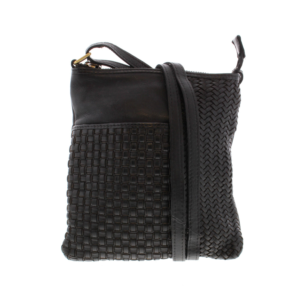 Get the stylish and durable Milo Pixie - Black handbag ideal for any occasion. It has a secure zipper closure to keep your items safe, and its woven basket weave pattern makes it a timeless classic.