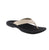 OluKai Ohana women's sandal 20110-FD40 in grey and black. Water-resistant man-made leather upper with microfiber lining. Slip-on thong style with light arch support for all-day comfort. EVA/PU midsole and footbed paired with non-marking rubber outsole. Perfect for casual summer wear.