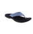 OluKai Ohana women's flip-flop 20110-FN40 in blue and black. Water-resistant man-made leather with microfiber lining. Slip-on design with light arch support for everyday comfort. EVA/PU midsole and footbed with non-marking rubber outsole. True to size fit, ideal for casual summer activities.