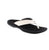 OluKai Ohana women's flip-flop 20110-WB40 in white and black. Features water-resistant man-made leather upper with soft microfiber lining. Slip-on style with light arch support keeps feet comfortable throughout the day. EVA/PU midsole and footbed paired with durable non-marking rubber outsole.