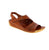 Volks Walkers 2312-BROWN leather sandal with perforated upper and elasticized design. Round toe with wedge heel under 1" and dual midsole of EVA/PU and cork for support. Back strap and velcro closure for secure fit. Rubber outsole. Ideal for casual summer wear.
