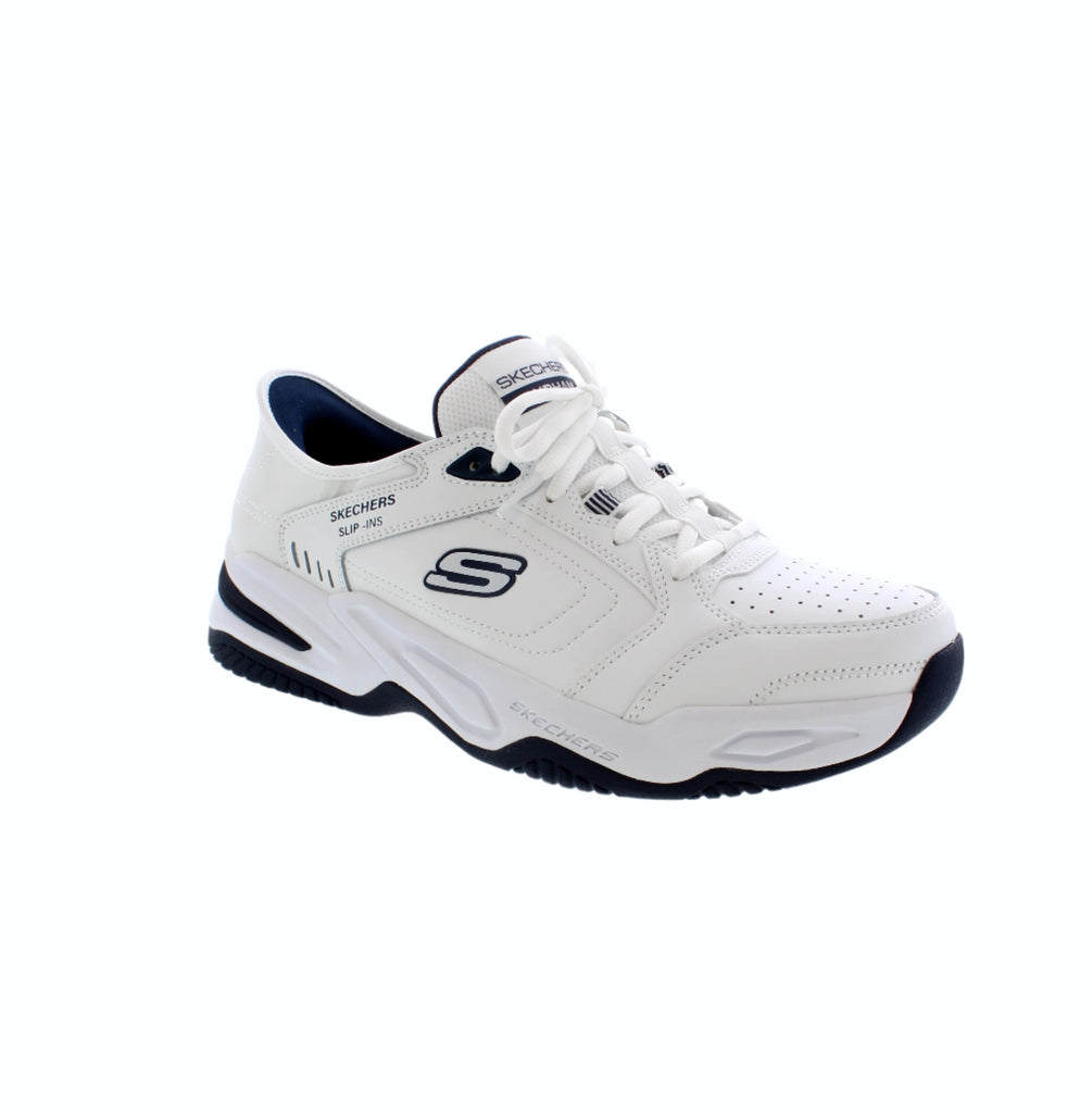 Elevate your comfort and style game with Skechers Slip In's Durham. The Heel Pillow™ and Air-Cooled Memory Foam® insole provide all-day support and cushioning in these elegant and versatile slip-ons. Experience ultimate comfort with a touch of sophistication with the manmade leather upper.