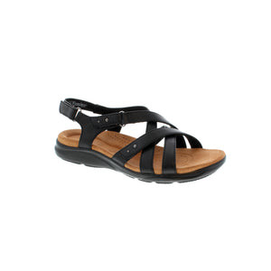 Step out in summer style with the Clarks Kitly Go sandal. Crafted with a sleek, strappy upper and antimicrobial lining, it offers an open-toe design and Contour Cushion footbed that provides targeted support for busy feet. Enjoy sophisticated style and comfort all season long.