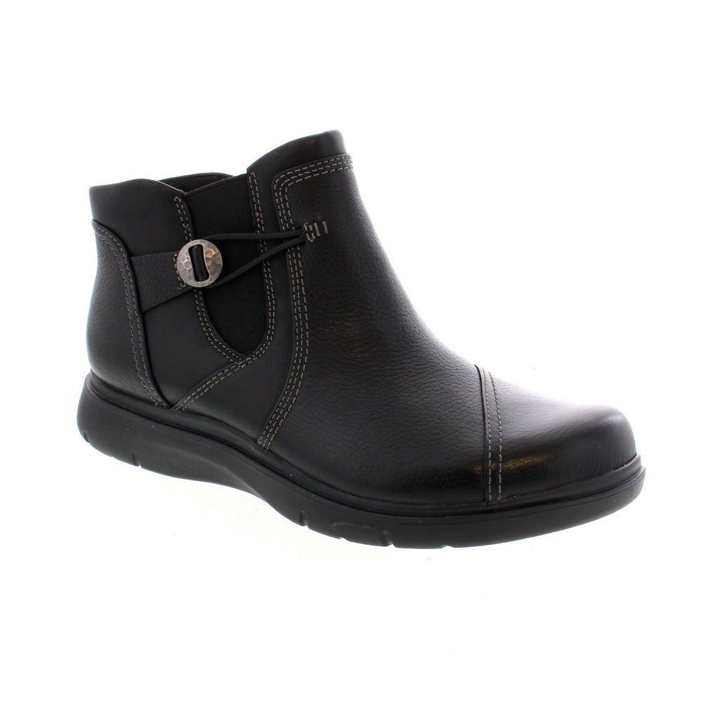 Clarks Certina Joy ankle boots are a perfect blend of fashion and comfort, providing your feet with all-day comfort. Made of leather, these shoes offer extended coverage with an elegant button and elastic gore panel design. Your feet will remain comfortable even during extended wear.