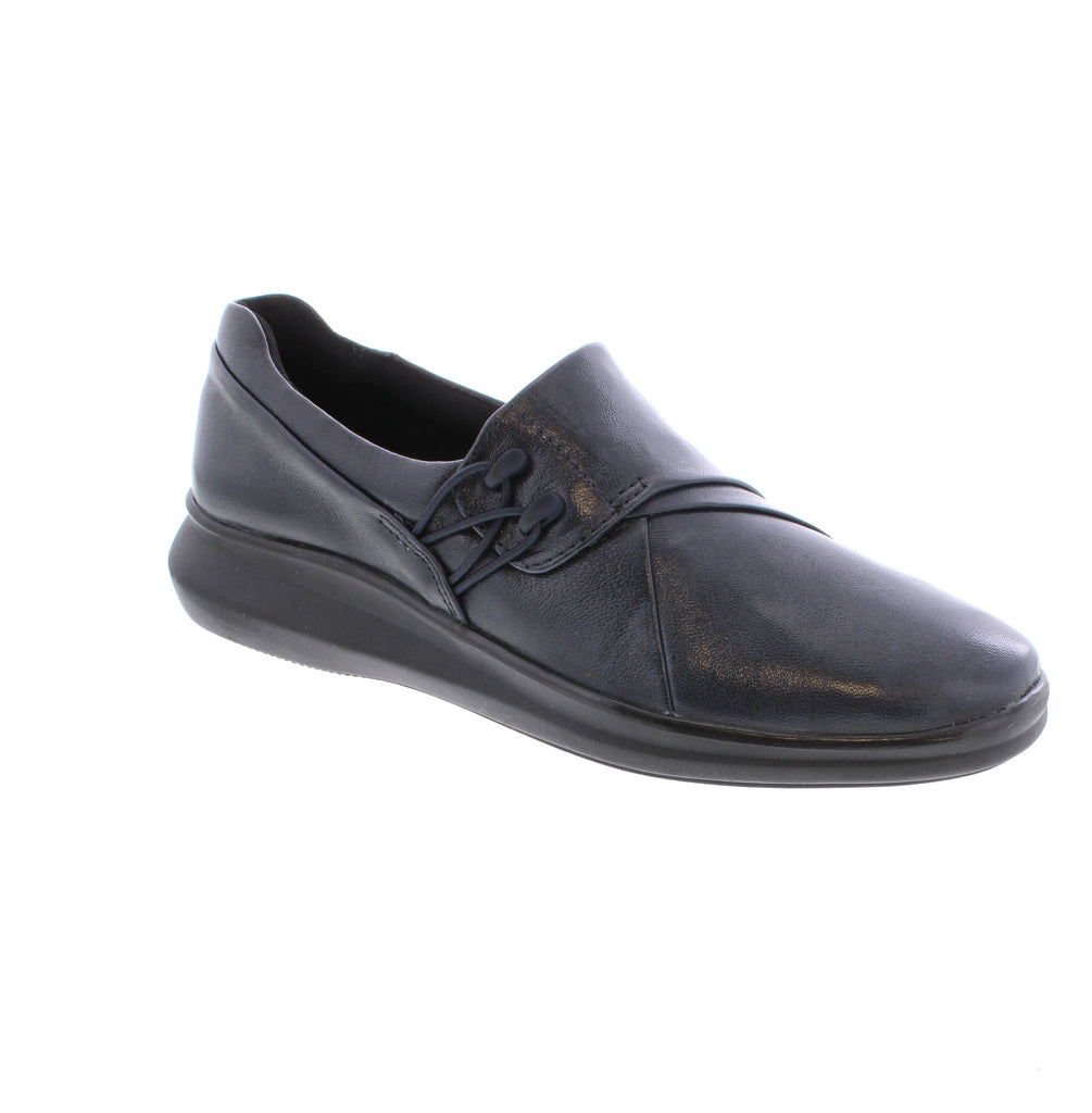 Effortless comfort meets timeless style with the Clarks Lynell Slip in Navy. This versatile slip-on features a supple leather upper, cushioned foam midsole, and orthotic-friendly design for all-day wearability. Leather upper with leather and microfiber lining for breathability and durability. Microfiber footbed and removable insole provide customizable comfort. Rubber outsole with rocker bottom design reduces strain on your feet. Slip-on construction makes getting dressed quick and easy.