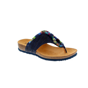 The Think! JULIA 211 sandal features playful strap applications on a soft leather upper with a toe separator for comfort and support. An elasticated side strap ensures a secure and snug fit for summer-long wearability.