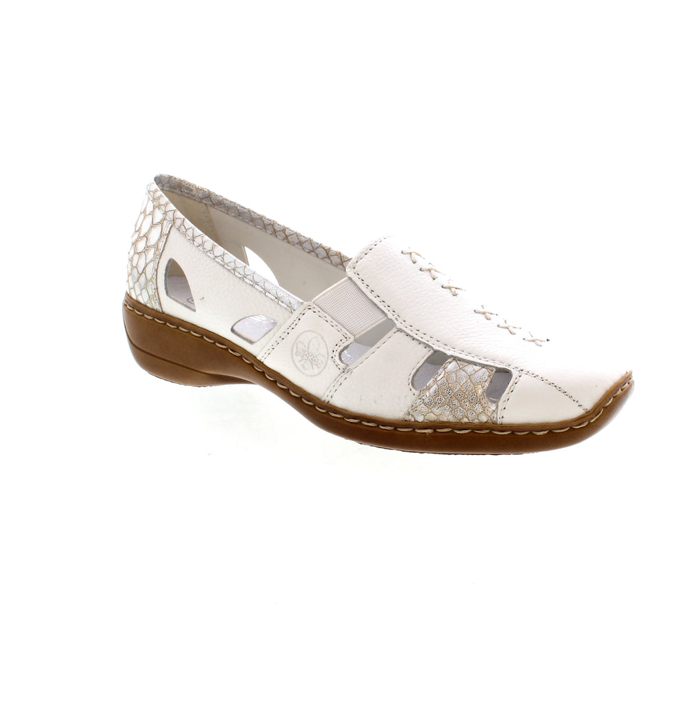 Experience ultimate comfort and effortless style with the Rieker 41385-80 slip-on shoe. The elastic upper allows for easy on/off, making it a convenient choice for everyday wear. Stay comfortable all day while looking effortlessly chic.