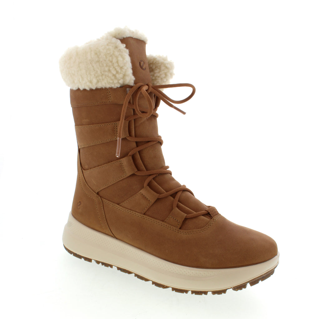 Crafted from soft ECCO nubuck leathers sourced from our gold-rated tanneries, these boots combine winter-ready style with a premium touch. Textile laces and a rear pull tab ensure a secure, comfortable fit. A PFAS-free waterproof membrane keeps feet dry while allowing breathability. Equipped with 200g PrimaLoft® Bio™ insulation and a synthetic fur lining, they provide reliable warmth in cold conditions. ECCO FLUIDFORM™ Direct Comfort Technology delivers responsive cushioning and flexibility.