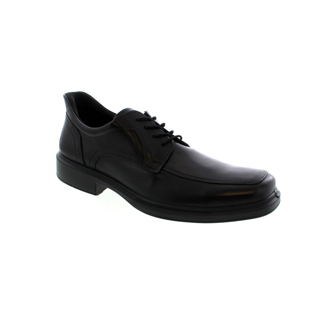 The Ecco Helsinki 2 in black offers a refined, professional look. Crafted with a leather upper, these Oxford dress shoes feature a square, closed toe and provide light arch support for enhanced comfort. The lace-up closure ensures a secure fit, complemented by a fabric lining and a removable leather footbed. Designed with shock-absorbing and orthotic-friendly properties, this shoe balances durability—thanks to its rubber outsole and EVA/PU midsole—with all-day wearability.