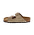 Double adjustable strap sandal with suede upper and leather hard footbed and cork midsole for added support.