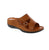 Volks Walkers 5458-BROWN leather slide with round toe and sculpted heel under 1". Elasticized upper for easy slip-on wear. EVA/PU midsole provides cushioning with rubber outsole. Leather lining and footbed. Ideal for casual summer comfort.