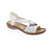 The 60880 sandal by Rieker features an elastic insert for comfort and easy wear. The rhinestone accents will elevate your outfit.