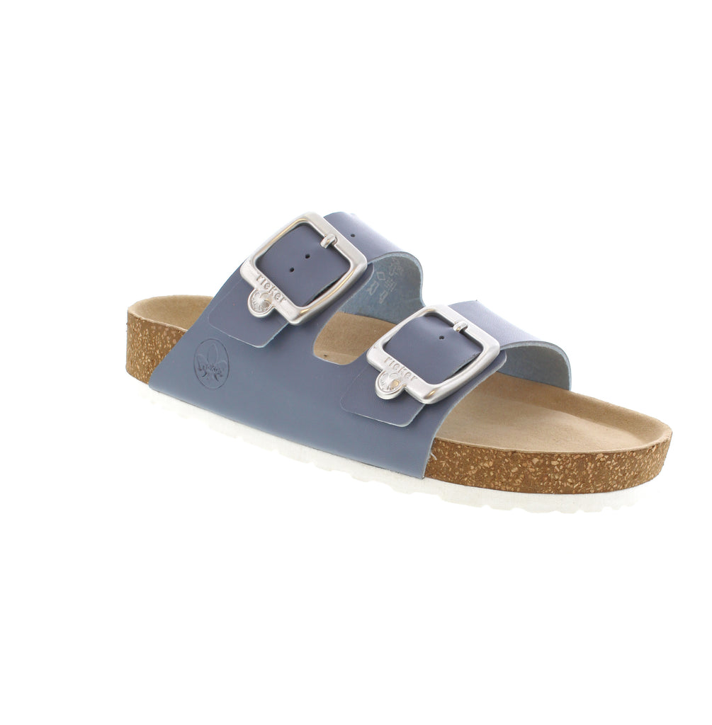 Step into blissful comfort with the Rieker 69384-10 in stunning blue! These expertly crafted sandals merge body-conscious design with stylish sophistication. You'll love how the manmade leather construction stands up to daily wear while the footbed cradles your foot perfectly. Eye-catching buckle details elevate the straps from functional to fashionable. Experience the difference with every step as the revolutionary cushioning footbed absorbs impact and reduces fatigue. 