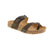 The Haflinger Juno 819079-1811 thong sandal combines leather construction with a suede footbed and cork midsole for lasting comfort. Its rocker bottom heel and comprehensive support system including a toe bar, high arch support, and metatarsal support. The buckle closure and rubber outsole provide security for casual wear.