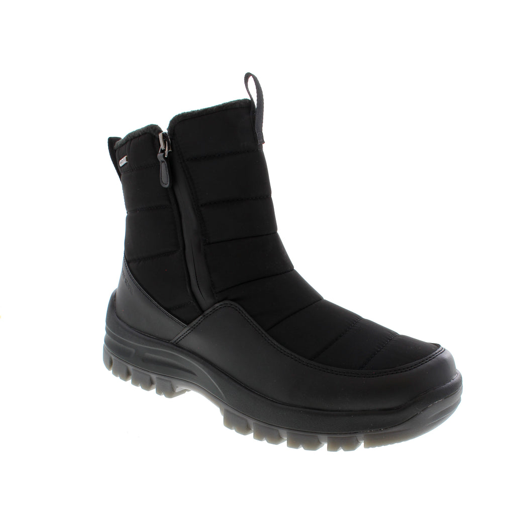 The Josef Seibel Alaska 51 is a men’s winter ankle boot engineered for exceptional warmth and durability. Its combination of textile and velour leather manmade materials offers a sophisticated look while standing up to winter wear. Designed with both a zip-up closure and lace-up fastening, this boot provides easy on and off along with a secure, adjustable fit. The waterproof TEX-membrane keeps feet dry in wet weather, and the cozy lining ensures insulation against the cold. 